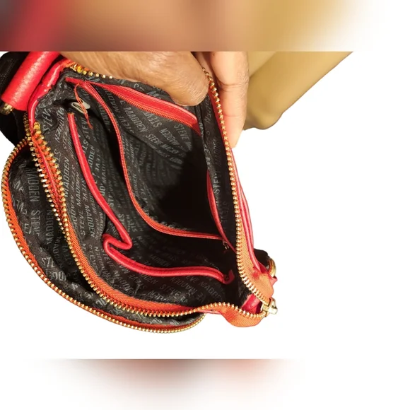 Steve Madden Messenger Bag In Red & Black with Gold Accents - Picture 9 of 13